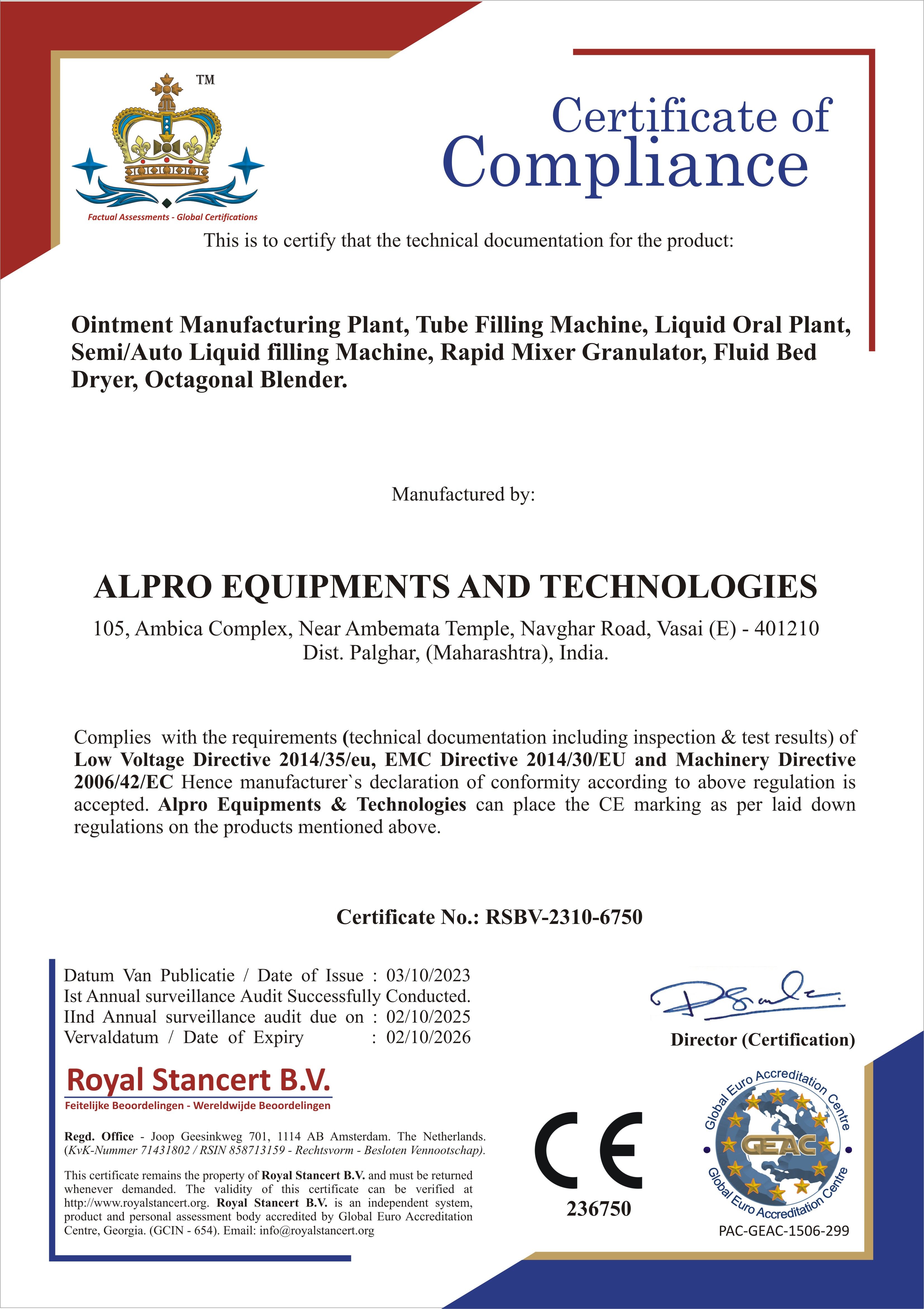 CE Marking Certificate