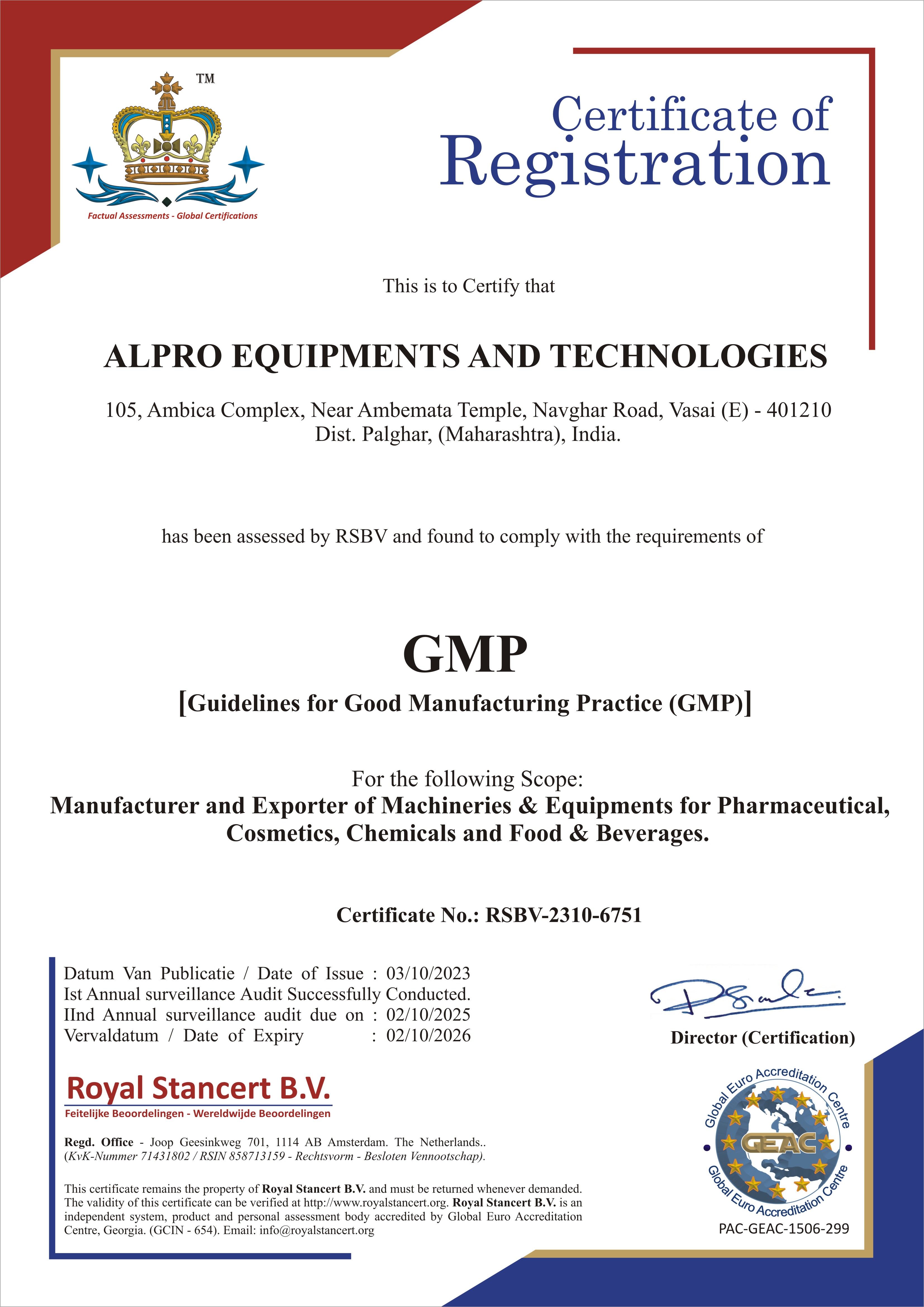 GMP Compliance Certificate