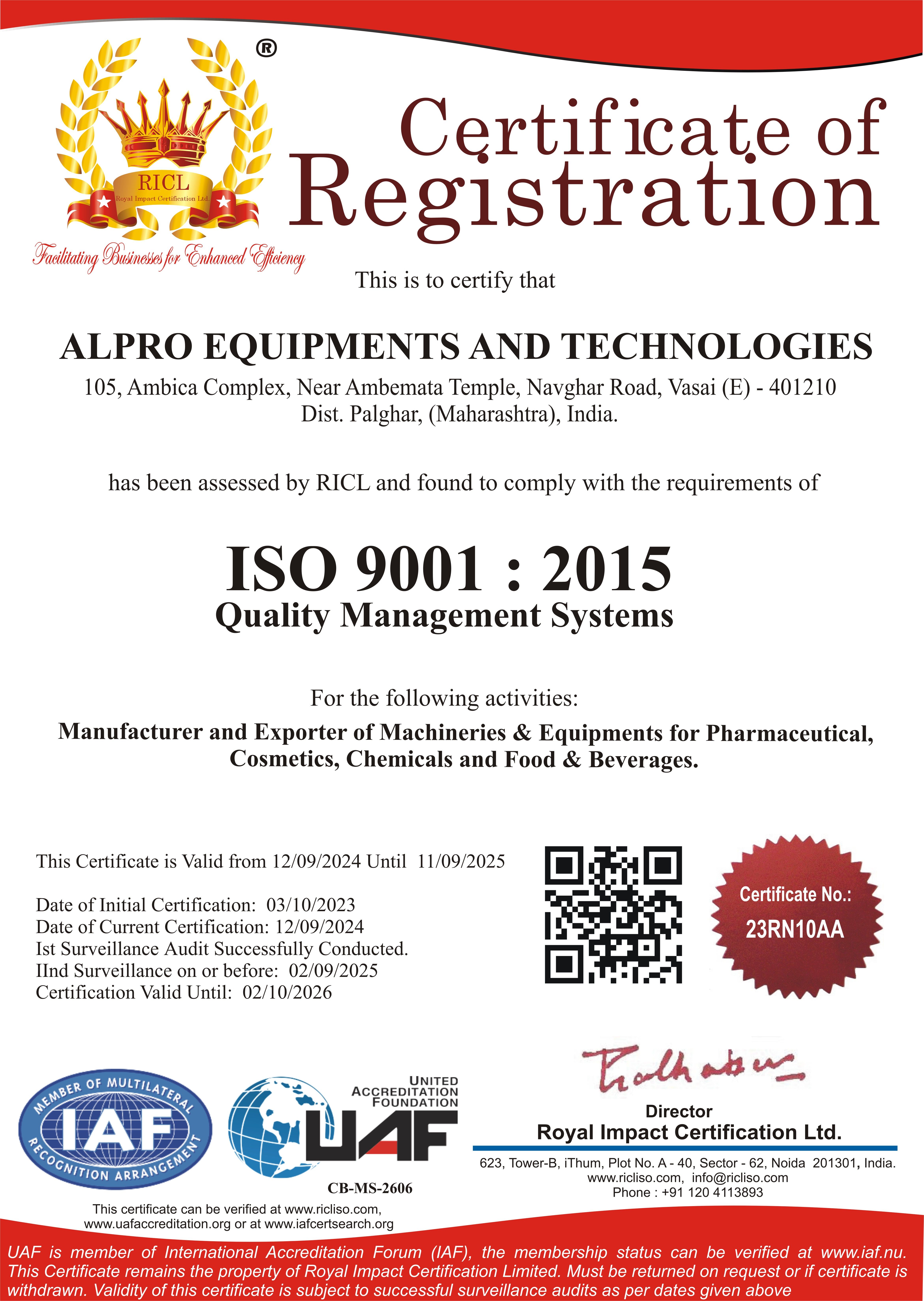 ISO 9001:2015 Certificate